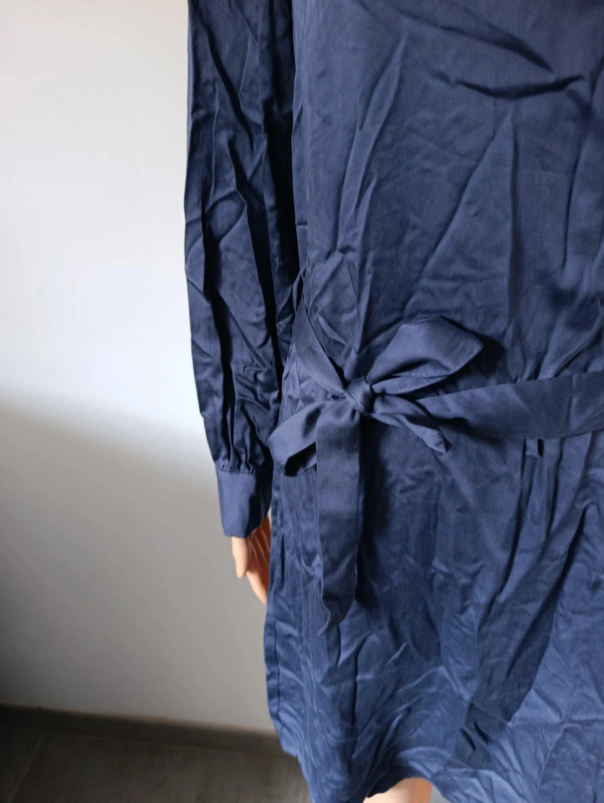 Vestido feminino azul marinho 100% Lyocell - Tamanho 36 - Mangas compridas - Cinto – photo 5